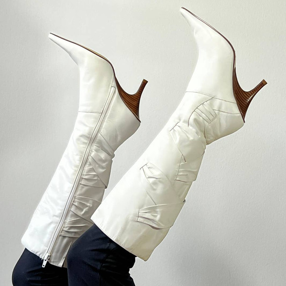 Bakers White Leather Heeled Boots|Size 7.5 US W| Y2K - Picture 1 of 4